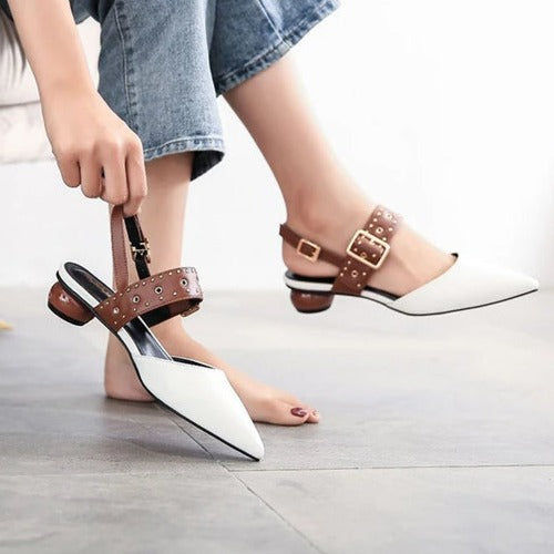 Rivet Pointed Toe Low Heel Pump