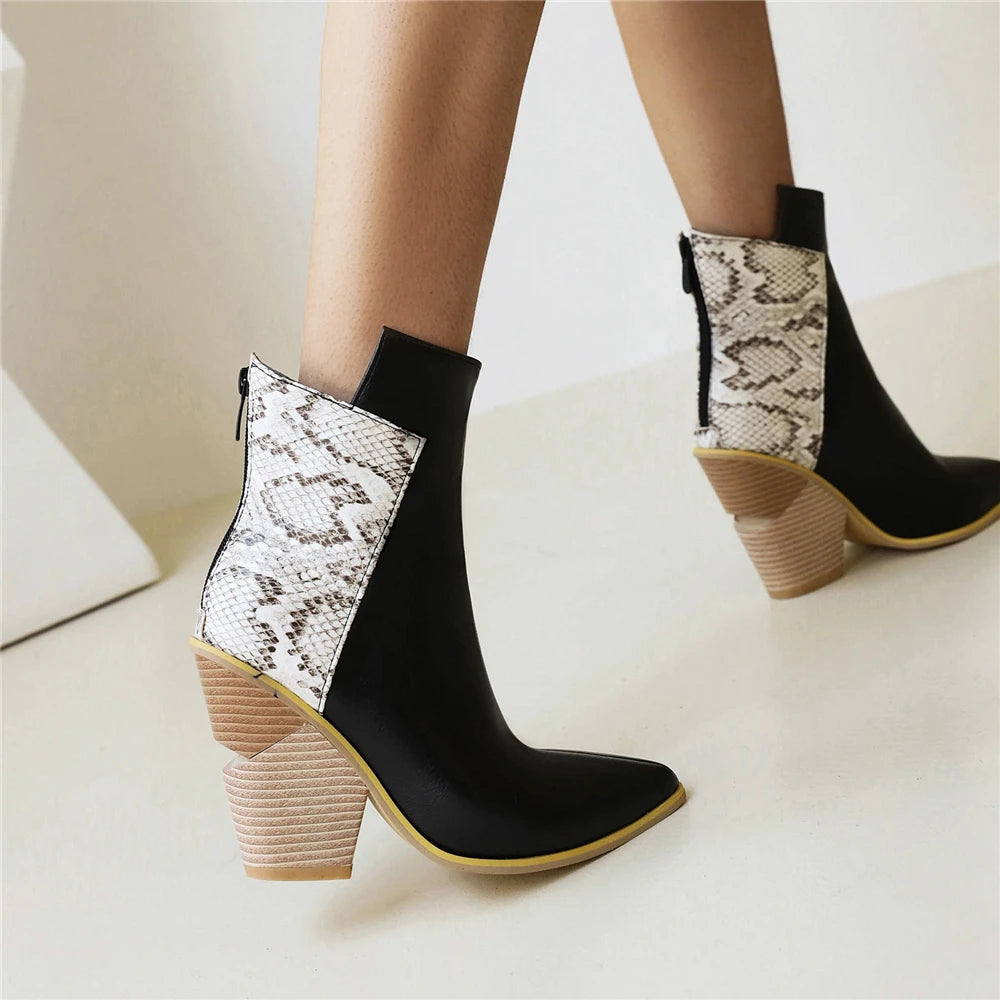 Ella Croco-Effect Western Boots with Chunky Heel