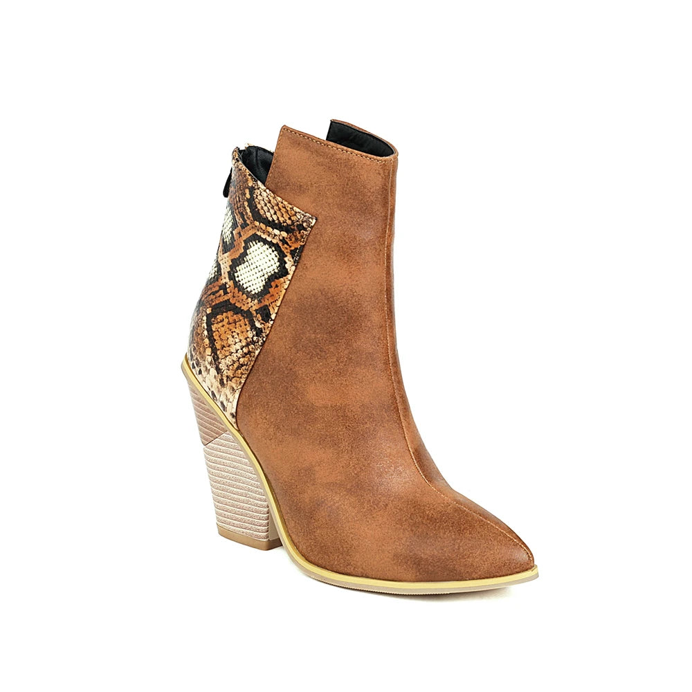 Ella Croco-Effect Western Boots with Chunky Heel