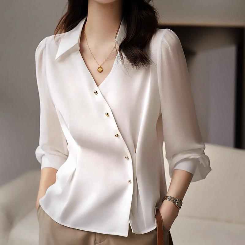 Asymmetrical Sheer Sleeve Blouse
