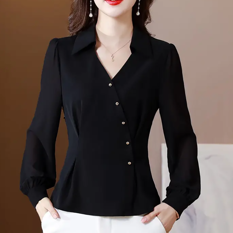 Asymmetrical Sheer Sleeve Blouse