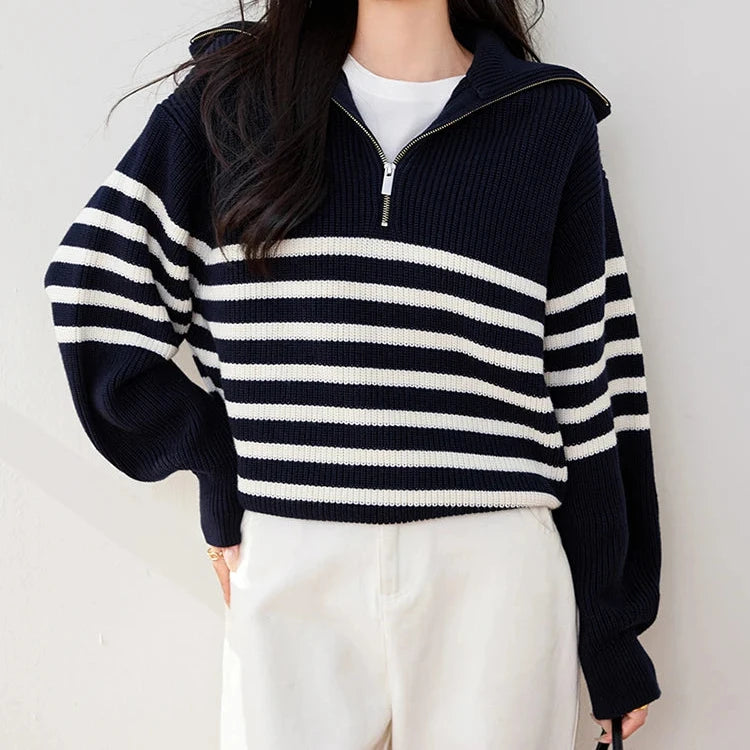 Stripe Quarter Zip Sweater