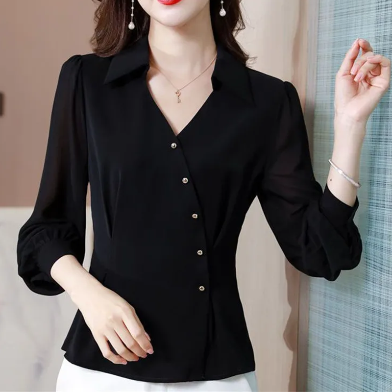 Asymmetrical Sheer Sleeve Blouse