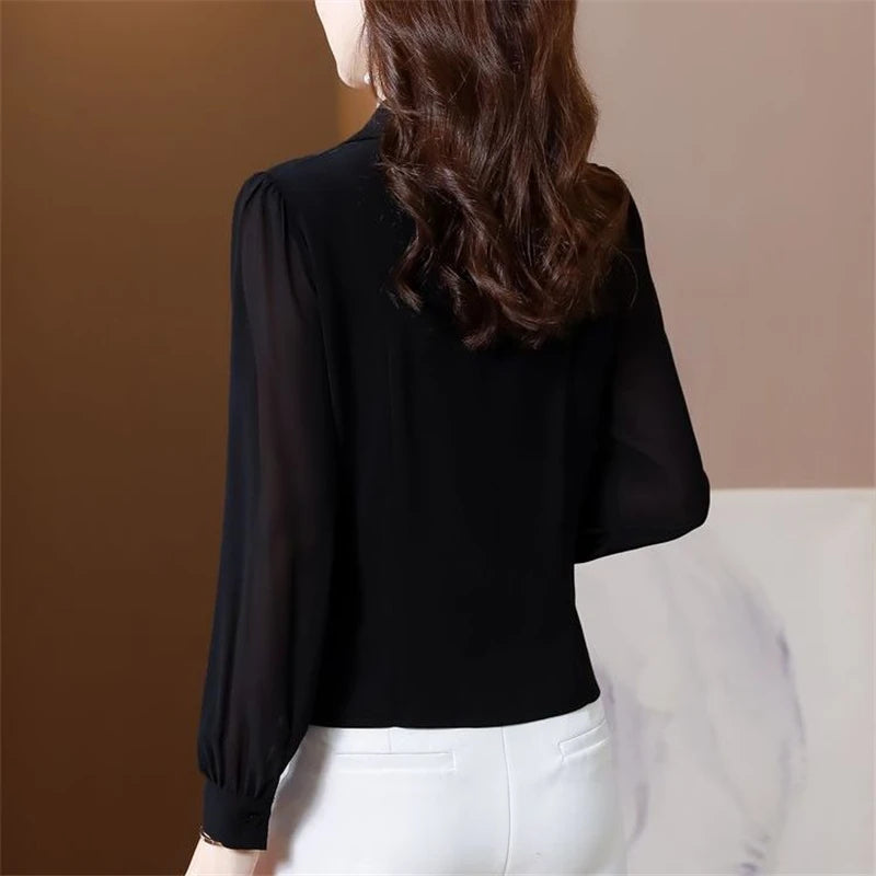 Asymmetrical Sheer Sleeve Blouse