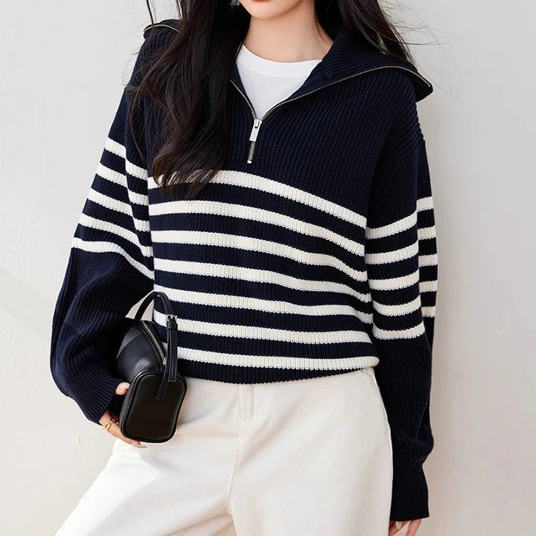 Stripe Quarter Zip Sweater