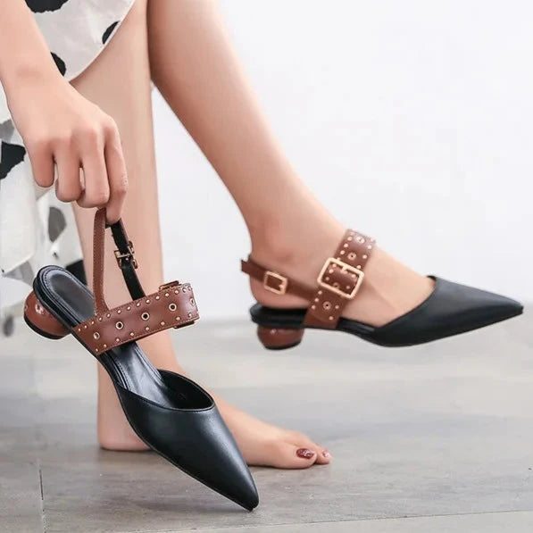 Rivet Pointed Toe Low Heel Pump
