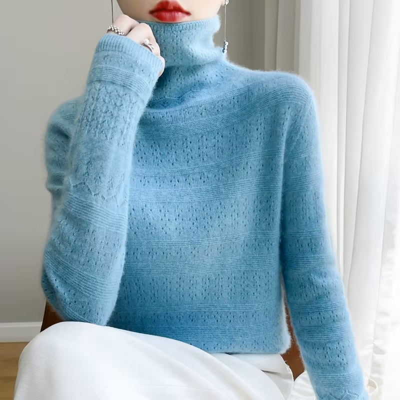 100% Pure Wool Stacked Collar Sweater