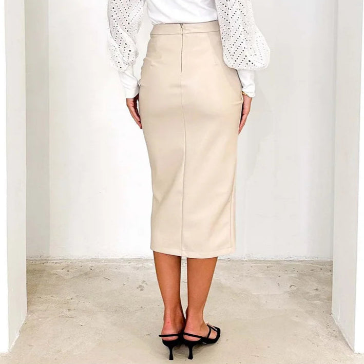 Front Slit Vegan Leather Skirt