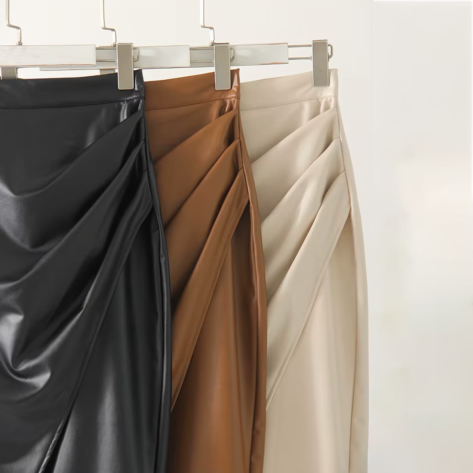 Front Slit Vegan Leather Skirt