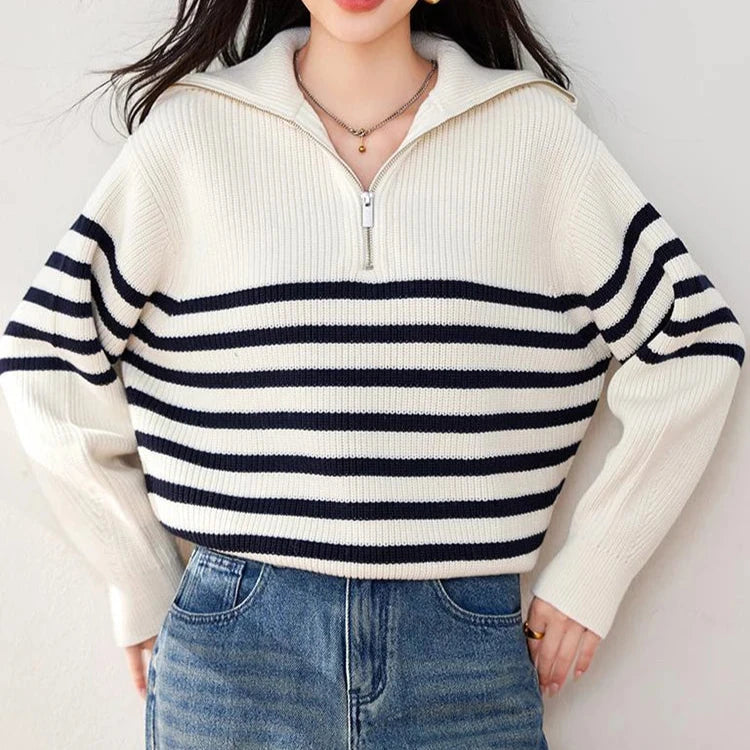 Stripe Quarter Zip Sweater