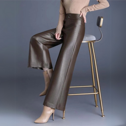 Wide-Leg Cut Leather Pants