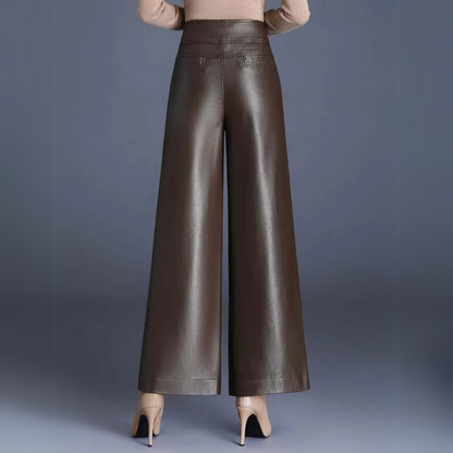 Wide-Leg Cut Leather Pants