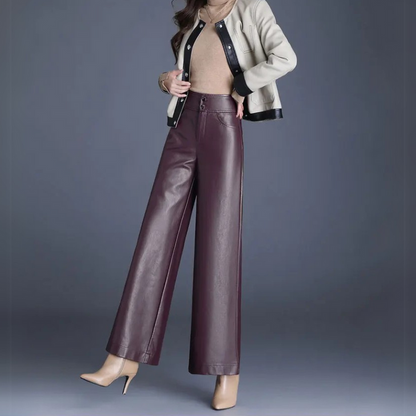 Wide-Leg Cut Leather Pants