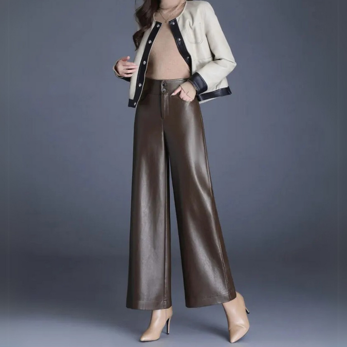 Wide-Leg Cut Leather Pants