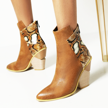 Ella Croco-Effect Western Boots with Chunky Heel