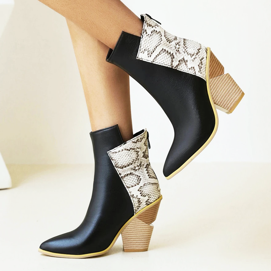 Ella Croco-Effect Western Boots with Chunky Heel