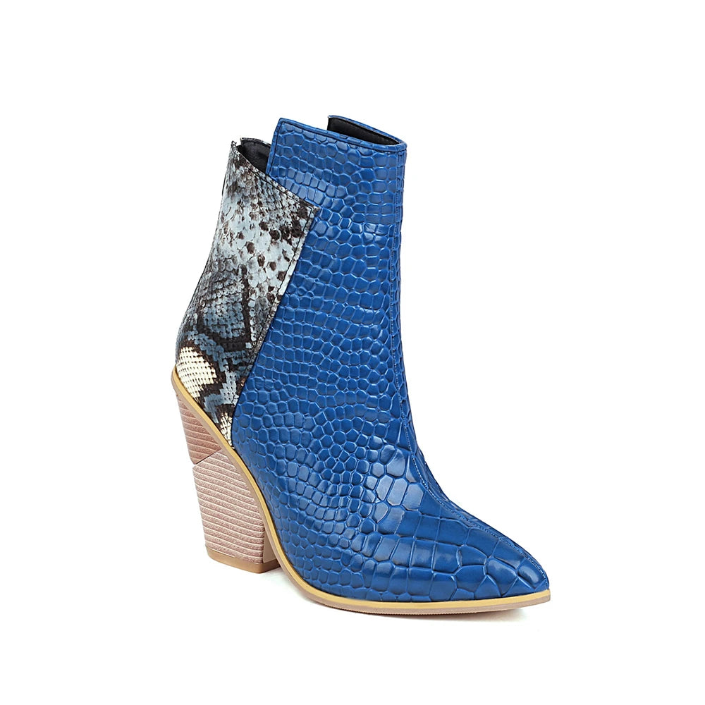 Ella Croco-Effect Western Boots with Chunky Heel