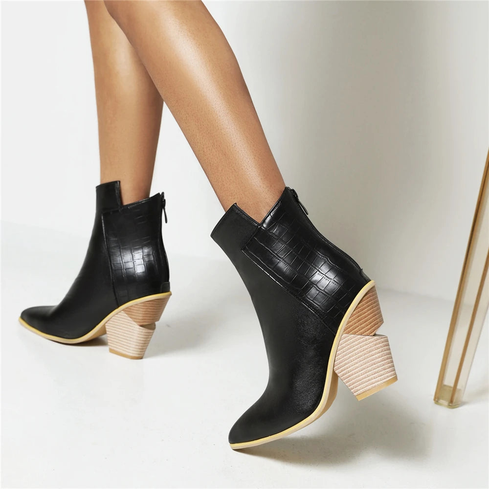 Ella Croco-Effect Western Boots with Chunky Heel