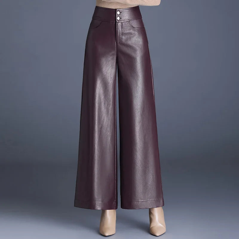 Wide-Leg Cut Leather Pants