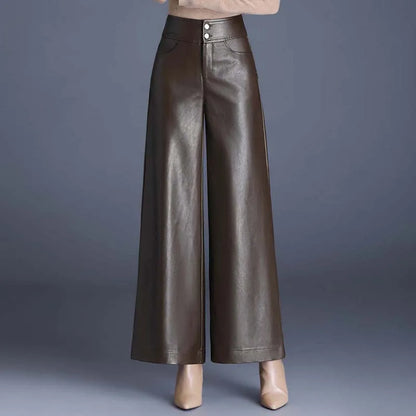 Wide-Leg Cut Leather Pants