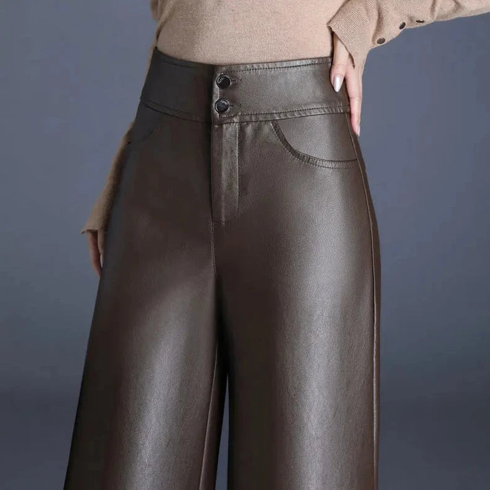 Wide-Leg Cut Leather Pants