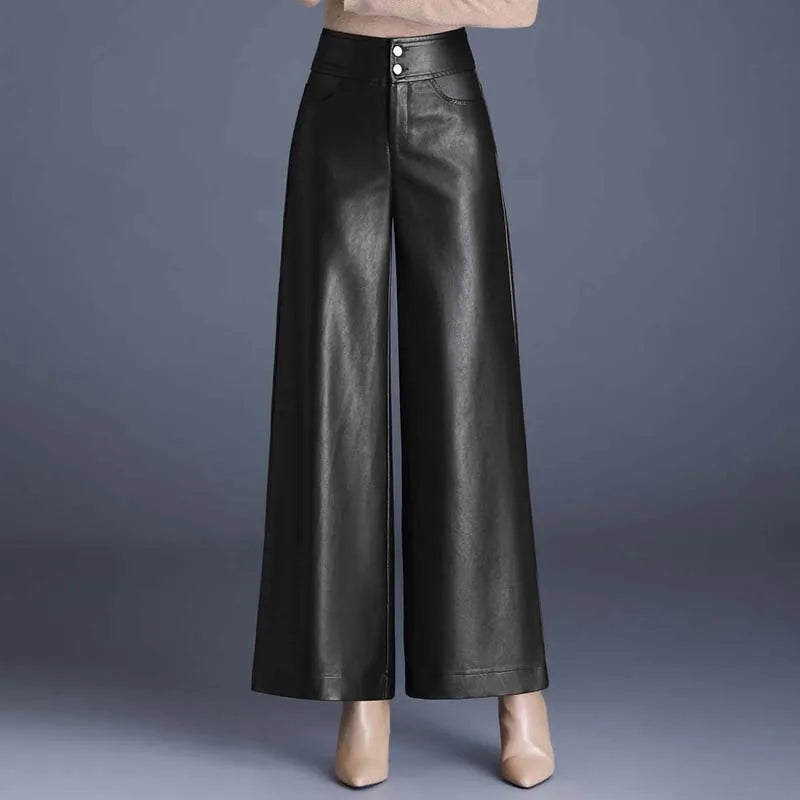 Wide-Leg Cut Leather Pants